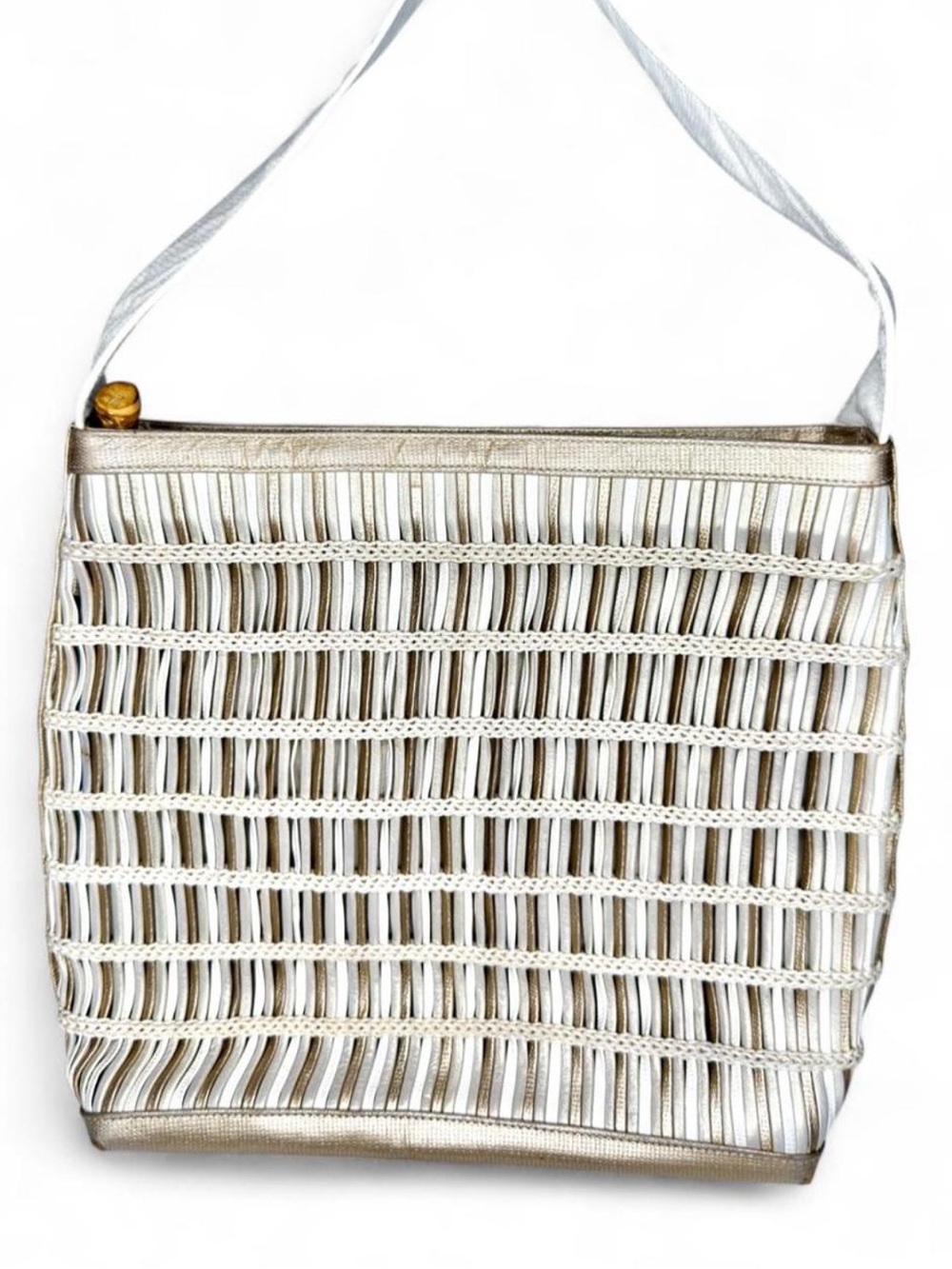 Vintage Sharif Cream & Gold Woven Leather Bag